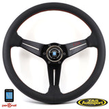 NARDI DEEP CORN SMOOTH LEATHER RED STITCH RED SIGNATURE 350MM STEERING WHEEL