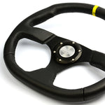 Steering Wheel Leather 14" ADR Black Flat Bottom + Indicator