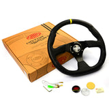 Steering Wheel Leather 14" ADR Black Flat Bottom + Indicator