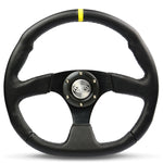 Steering Wheel Leather 14" ADR Black Flat Bottom + Indicator