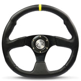 Steering Wheel Leather 14" ADR Black Flat Bottom + Indicator