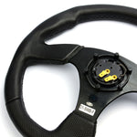 Steering Wheel Leather 14" ADR Black Flat Bottom