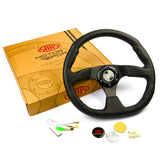 Steering Wheel Leather 14" ADR Black Flat Bottom