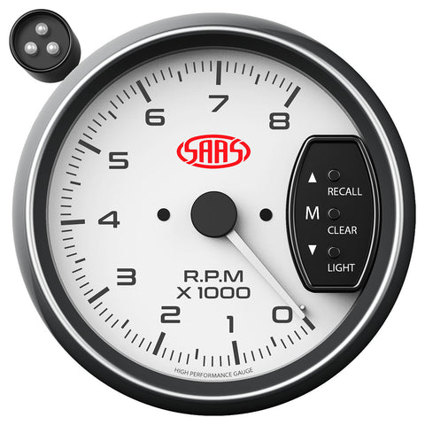 Tachometer 0-8K Shiftlite 3-3/4 White Muscle Series