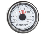 Boost Gauge 30inHg-20psi 52mm White Muscle Series