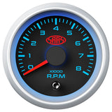 Tachometer 0-8K 52mm Black Muscle Series 2