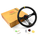 Steering Wheel Leather 14" ADR Deep Dish Black Slotted + Indicator